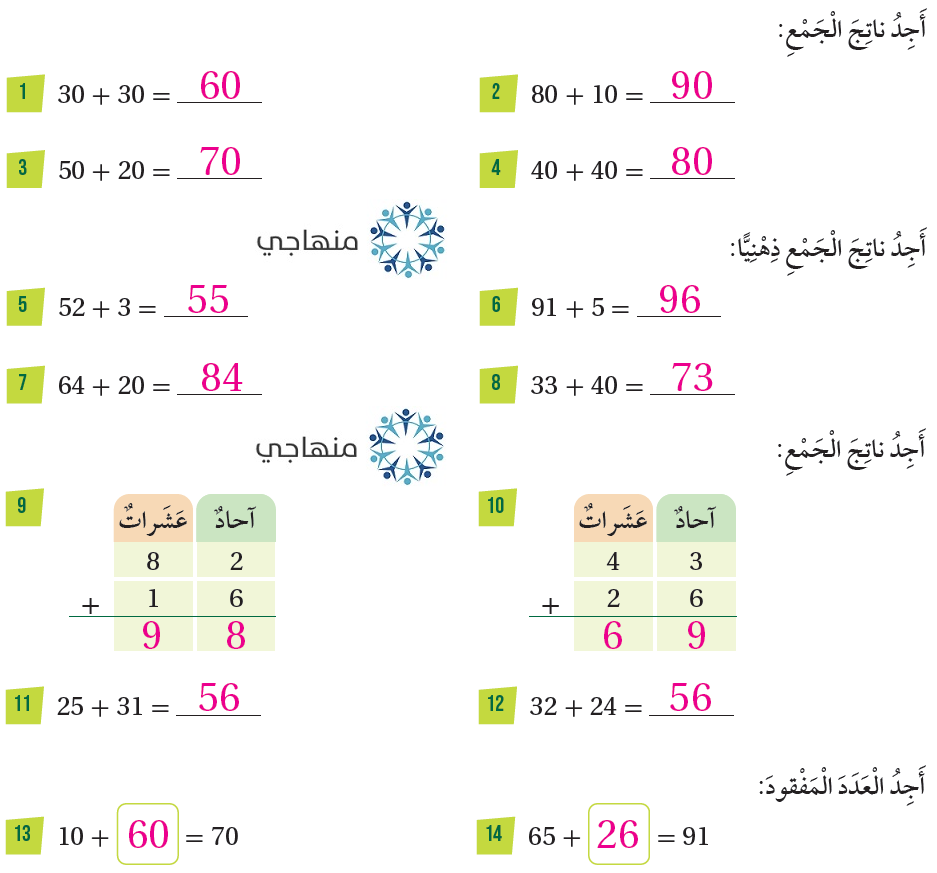 الجمع ضمن منزلتين